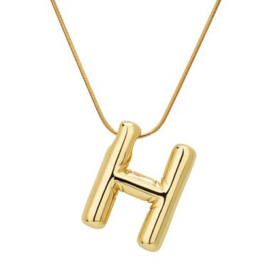 Imagem de Colar com letras douradas, banhado a ouro de cobre, colar com pingente de alfabeto, joias, decoração, aniversário, festival, presentes para mulheres (letra H)
