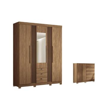 Imagem de Guarda Roupa Solteiro e Closet + Cômoda Qc236 5 Portas de Bater 8 Gavetas Mdf Mdp com E...