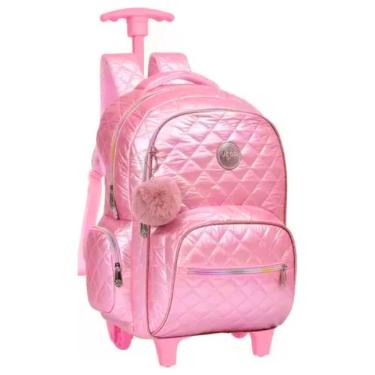 Imagem de Mochila De Rodinhas Juvenil Matelassê Pompom Yepp Rosa