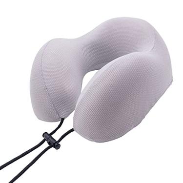 Imagem de Almofada de pescoço Feiyx para viagens, ideal para viagens de avião – Almofada de pescoço de viagem confortável e leve com bolsa de armazenamento, máscara de dormir e tampões de ouvido (Cor: Cinza)