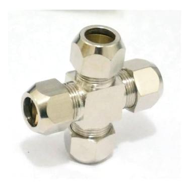 Imagem de Encaixe para tubo O/D 6 mm cruz 4 vias latão virola pneumática encaixe de tubulação de ar DWBPGVUN
