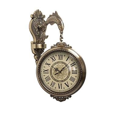 Imagem de Relógio de parede em formato de carpa da sorte, relógio de parede frente e verso, sala de estar, decoração de corredor, relógio de parede retrô europeu