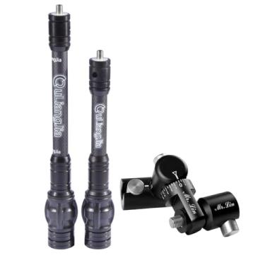 Imagem de SHARROW Kit estabilizador de arco de tiro com arco, estabilizador de fibra de carbono, amortecer o peso, barra em V de lado único, desconexão rápida para arco composto (20,32 cm e 25,4 cm)