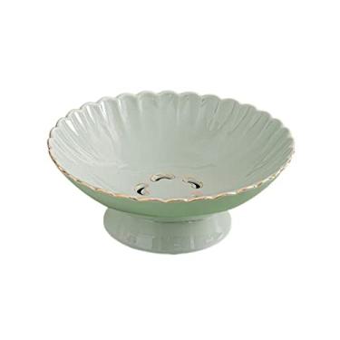 Imagem de Pratos de frutas decoração prato de frutas de cerâmica de pés altos prato de lanche doméstico tigela de frutas drenável bandeja de armazenamento de grande capacidade bandeja pratos de frutas/prato de