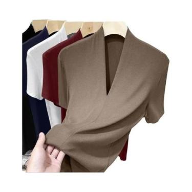 Imagem de Camiseta Feminina plus Size Slim Fit Com Decote Em V E Manga Curta Mod