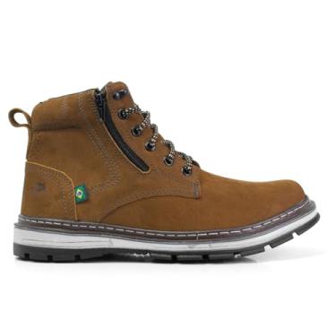 Imagem de Bota Coturno Masculina Casual Couro Marrom, Solado Antiderrapante, Cano Alto com Zíper Lateral (Normal, BR, Adulto, Numérico, 45)