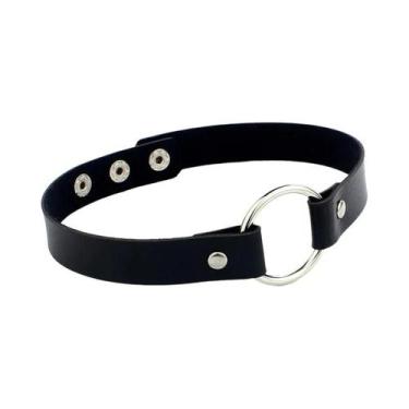 Imagem de Colar Gótico Feminino Preto De Couro Punk Com Coração, Cadeado E Espin