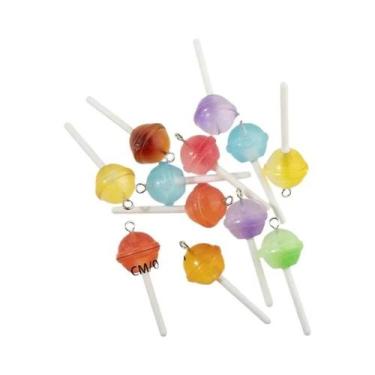 Imagem de Pingentes De Resina 3D Coloridos Kawaii Em Formato De Pirulito, 10 Peç
