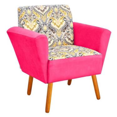 Imagem de Poltrona Decorativa Dora Estampado D77 com Suede Rosa Barbie - D'Rossi