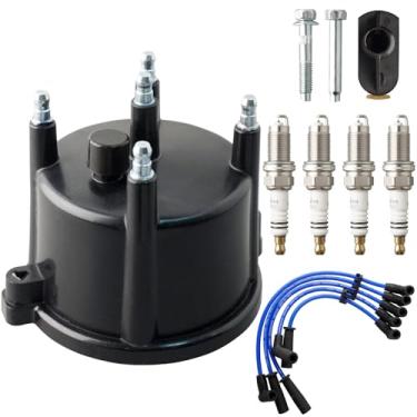 Imagem de MOAUTO Tampa do distribuidor de ignição e rotor e velas de ignição de irídio com kit de ajuste de fio 671-4070 FD174T compatível com Jeep Wrangler 1991-1995 Cherokee Comanche Dodge Dakota 1996-1998
