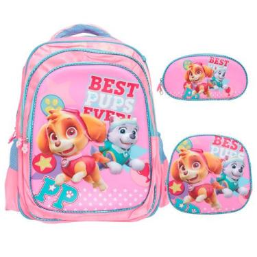 Imagem de Kit Mochila Escolar Infantil Menina Juvenil Espaçosa 3 Pçs - Plike