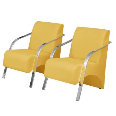 Imagem de Kit 2 Poltronas Vênus 1 Lugar Pé Alumínio Amarelo