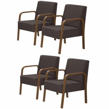 Imagem de Kit 4 Poltronas 1 Lugar Jade Pé Madeira D Salla Marrom