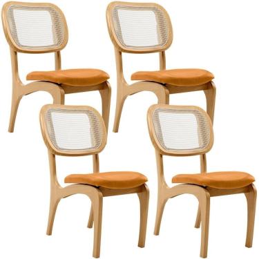 Imagem de Kit 4 Cadeiras Para Sala De Jantar Estofada E Tela Mariah L02 Couríssimo Whisky