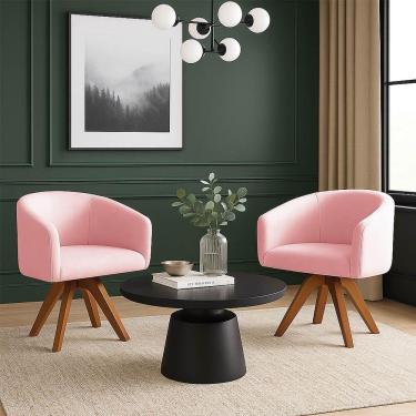 Imagem de Poltrona Sala Base Giratória Madeira Kit 2 Arielle Suede D03 - D'rossi Rosa Bebê