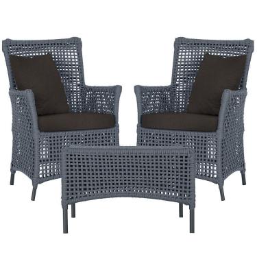 Imagem de 2 Poltronas E 1 Mesa Igapó Alumínio Preta Corda Náutica E9 Prata