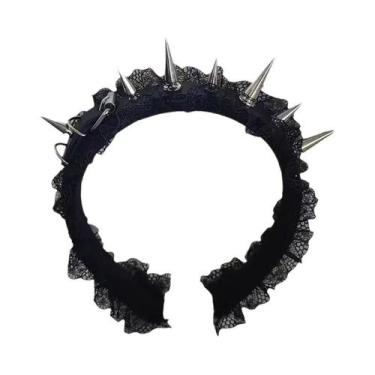 Imagem de Tiara Feminina Estilosa Gótica Punk Com Rebites Metálicos Prata Dourad