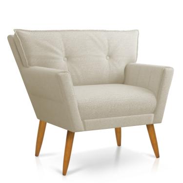 Imagem de Poltrona Anitta Linho Bege A19 Pés Palito Castanho - D'Rossi