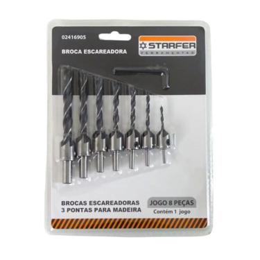 Imagem de Jogo De Broca Escareadora 3 Pontas Para Madeira MDF 8 Pecas Fura E Escareia Embutir Parafuso Profissional 3mm A 10mm