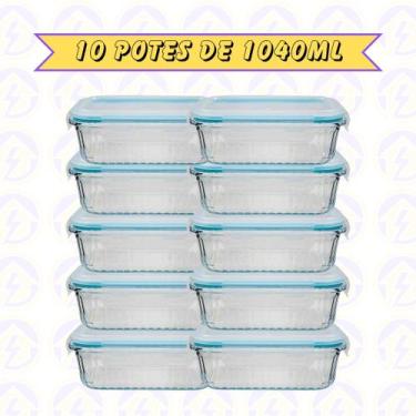 Imagem de 10un Pote de Vidro Canelado Hermético 1040ml Marmita Forno Detalhes - 