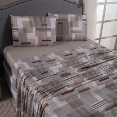 Imagem de Jogo De Lençol Mabele Queen 4 Peças Micro Percal 400 Fios Estampado - Geométrico Avelã