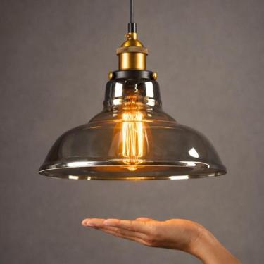 Imagem de Luminária Lustre Pendente Teto 28x23cm Vidro Fumê Industrial Retrô Vin