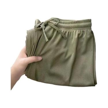 Imagem de Calças Femininas De Cintura Alta Em Seda Gelada Macia, Perna Larga, So