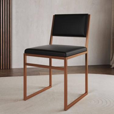 Imagem de Cadeira de Jantar Industrial Isa Assento Corino Base Cobre para Sala Cozinha Mesa - Cobre/preto