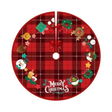 Imagem de Saia Para Árvore De Natal Xadrez Vermelha E Preta Com Estampa De Floco