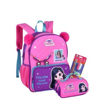 Imagem de Kit Mochila Luluca Youtuber Pandinhas Costas E Estojo Triplo Cor:Rosa,