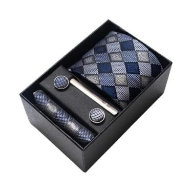 Imagem de Conjunto De Abotoaduras, Gravata E Lenço De Bolso Masculino Listrado R