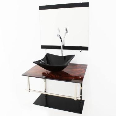 Imagem de Gabinete De Vidro 60Cm Iq Inox Com Cuba Quadrada - Madeira