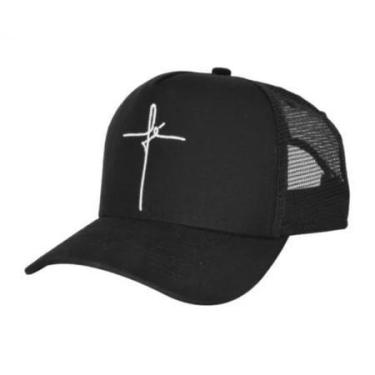 Imagem de Boné Fé Aba Curva Trucker Snapback Unissex, Preto