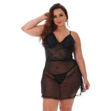 Imagem de Camisola Plus Size Tule Lingerie Com Calcinha - Aunika Moda Intima Lin