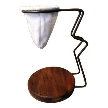 Imagem de Mini Coador de Café de Pano individual com Suporte Esmaltado Marrom De