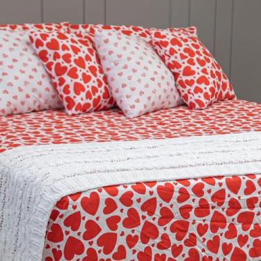 Imagem de Lençol Avulso Solteiro Percal 180 fios c/ elástico Coração Amor Love -