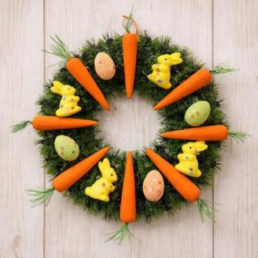 Imagem de Guirlanda Páscoa Decoração Coelho Cenoura Enfeite Porta 40cm - Genéric