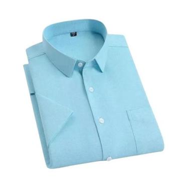 Imagem de Camisa Masculina De Verão 100% Algodão Puro Oxford Manga Curta Casual 