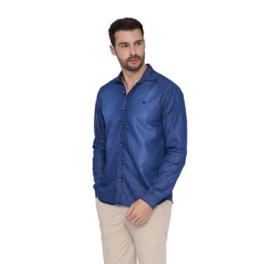 Imagem de Camisa Jeans Amil Masculina Manga Longa Sem Bolso Sofisticada 1694 - A