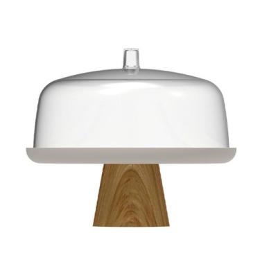 Imagem de Boleira Bolo Bambu Com Cúpula Acrílico Resistente Ou Bege