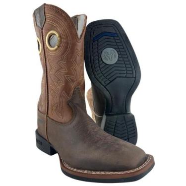 Imagem de Bota Texana Masculina Durango Marrom Bordado Solado Flex Bico Quadrado