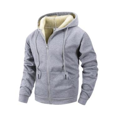Imagem de Jaqueta De Inverno Masculina Com Zíper Em Fleece, À Prova De Vento, Co