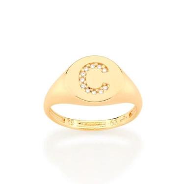 Imagem de Anel Rommanel Letras Folheado a Ouro com Zircônia 512964, Dourado, 10