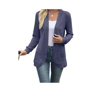 Imagem de Nova moda feminina cor sólida casual pit stripe escovado jaqueta cardi