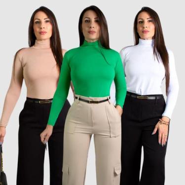 Imagem de Kit 3 Blusa Blusinha Vicolycra Cacharrel Manga Longa Social - Swiss Bo