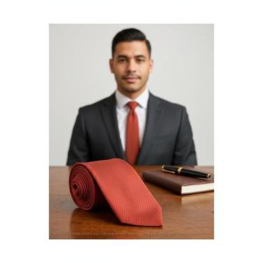 Imagem de Gravata Social Slim Riscada Detalhada Premium Terracota - Congratulati