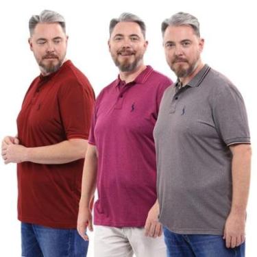 Imagem de Kit 3 Camisa Polo Plus Masculina Piquet Dia a Dia-Masculino