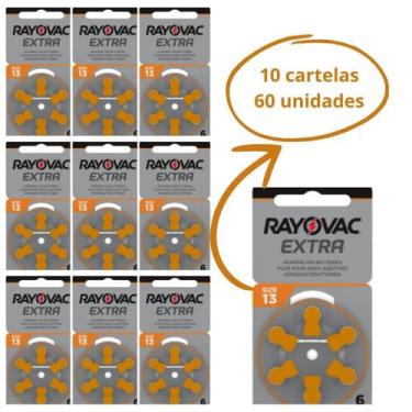 Imagem de 60 Pilhas Auditivas Rayovac Tamanho 13 10 Cartelas