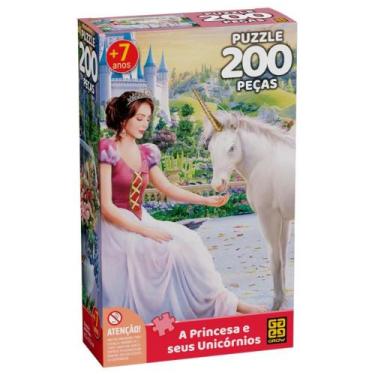 Imagem de Quebra-cabeça - 200 peças - A princesa e seus unicórnios - GROW JOGOS