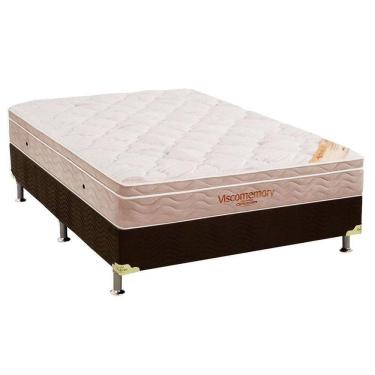 Imagem de Cama Box Casal: Colchão Espuma Ortobom Viscomemory + Base Crc Suede Brown(138X188)